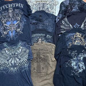 Y2K Affliction / Roar / BKE Grunge Skulls and Studded Crosses 10pc Shirt Bundle